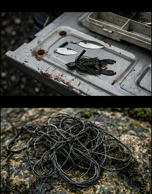 Jig and spinnerbait on tackle box