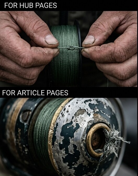 Hands tying fishing line knot